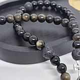 Чотки на 50 намистин з каміння обсидіан та вулканічна лава, фото 7