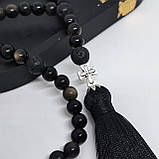 Чотки на 50 намистин з каміння обсидіан та вулканічна лава, фото 6