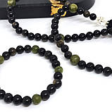Чотки на 50 намистин з каміння обсидіан та нефрит в комплекті з браслетом, фото 2