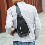 Чоловіча нагрудна сумка, проста ділова сумка через плече, модна сумка через плече кольору замка USB оптовая, фото 3