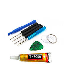 Набір інструментів Aida 8in1 (викрутки, лопатка, медіатор, присоска) / клей T7000 Чорний 15 ml