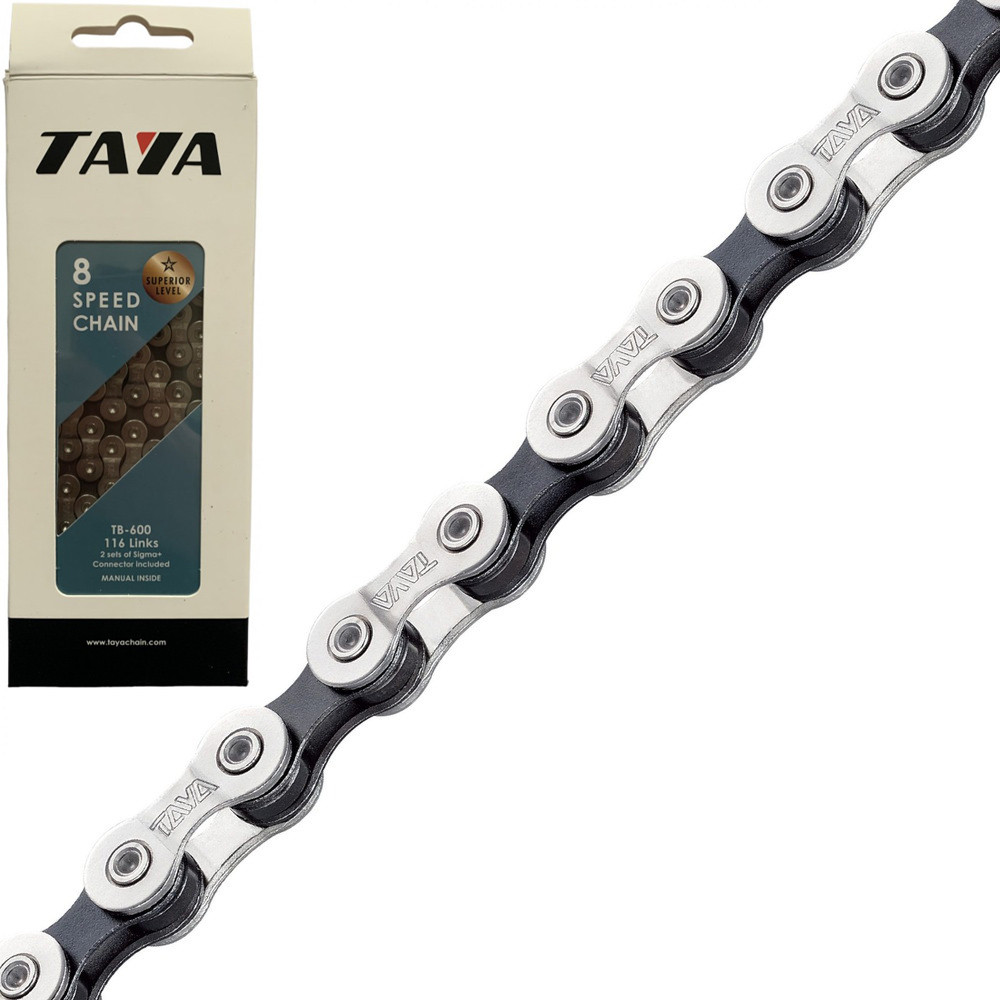 Ланцюг велосипедний Taya TB600, 8 spd, 116 ланок, Silver/Black, із замком