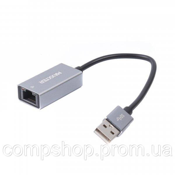 Адаптер USB2.0->Ethernet Maxxter NEA-U2-01 (100Mbps, метал, темно-сірий) (код 131938), фото 1