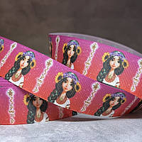 Репсова стрічка 2,5 см з малюнком, арт 014725, 1 метр, Різнокольоровий