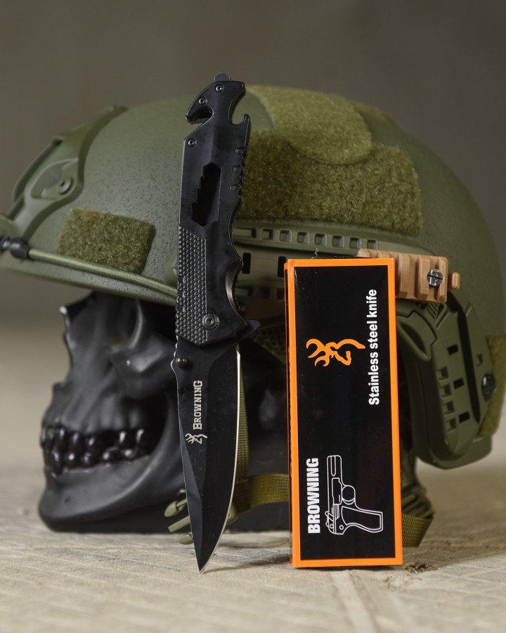 Ніж складаний мисливський Компактний Browning зі стропорізом Чорний