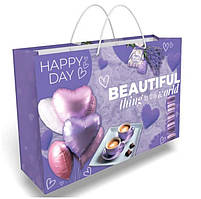 Пакет для подарунка великий горизонтальний "Happy day" 25х35 см
