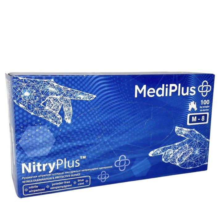 Рукавички нітрилові неопудрені MediPlus M, 100 шт., сині