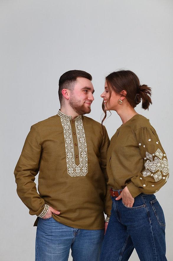 Парні вишиванки №8 хакі хрестик