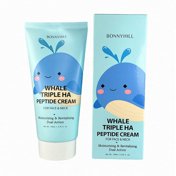 Крем для обличчя та шиї з гіалуроновою кислотою та пептидами Bonnyhill Whale Triple HA Peptide Cream 170 мл