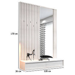 Настінна вішалка з дзеркалом Делі 120 см ясен сніжний з висувними шухлядами у маленький коридор