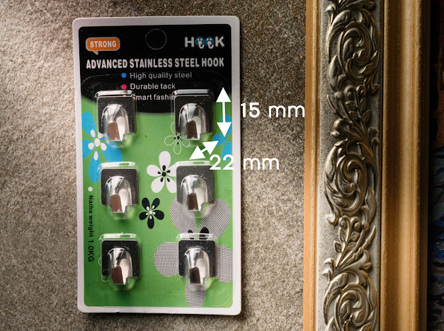 Гачок на двосторонньому скотчі для дому, ванної, кухні, меблів 6шт 22х15мм, фото 1