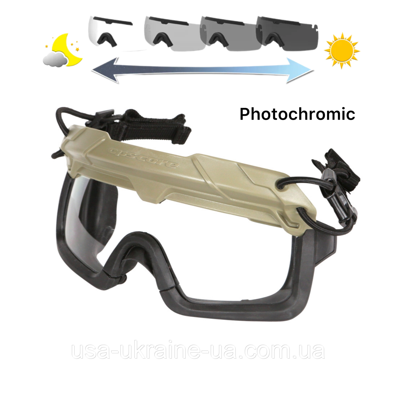 Захисна маска балістична Ops-Core Step in visor з фотохромними лінзами (колір tan, Ranger green, black), фото 1