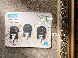 Гачок на двосторонньому скотчі для дому, ванної, кухні, меблів 3шт 50х35мм