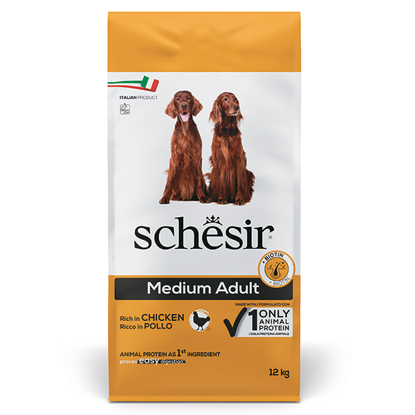Schesir Dog Medium Adult Chicken ШЕЗИР ДОРОСЛИЙ СЕРЕДНІХ КУРИЦЯ сухий монопротеїновий корм для собак середніх порід-12кг