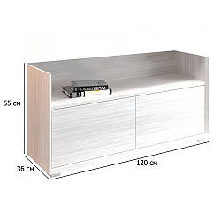Тумба для взуття без ручок Делі 120 см ясен сніжний з відкидними дверцятами в маленький коридор