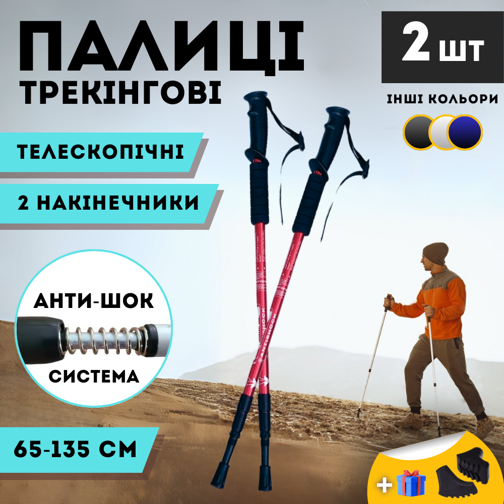 Палиці для скандинавської ходьби трекінгові палки для гір туристичні для спортивної ходьби червоні (6002)