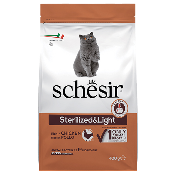 Schesir Cat Sterilized & Light ШЕЗИР СТЕРИЛІЗОВАНІ ЛАЙТ КУРИЦЯ сухий монопротеїновий корм для стерилізованих та кастрованих-0,4кг