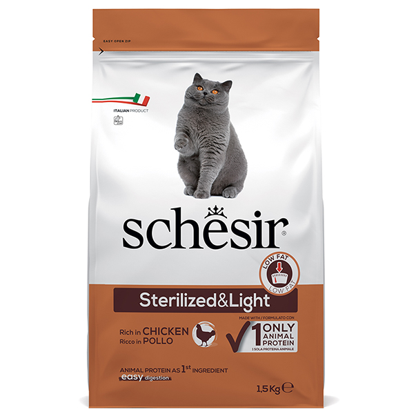 Schesir Cat Sterilized & Light ШЕЗИР СТЕРИЛІЗОВАНІ ЛАЙТ КУРИЦЯ сухий монопротеїновий корм для стерилізованих та кастрованих-1,5кг