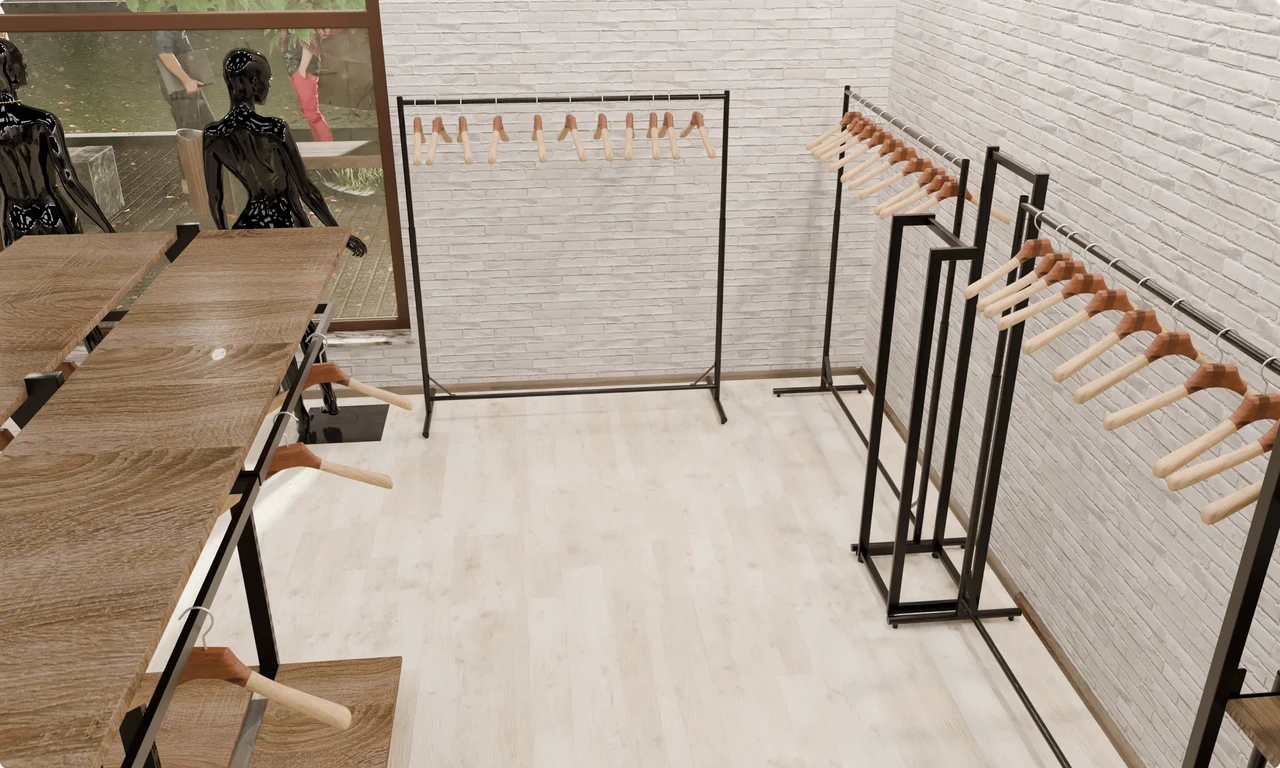 Візуалізація установки обладнання для магазину одягу Візуалізація установки обладнання для магазину одягу