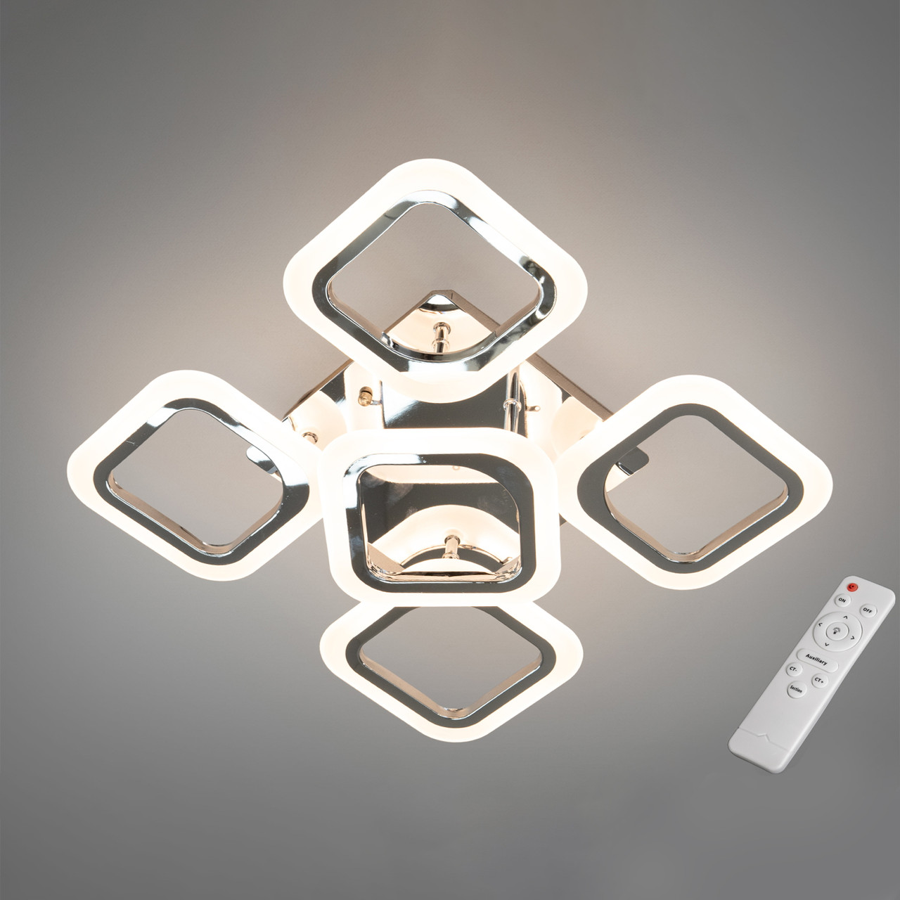 Квадратна Led-люстра на пульті, 60 Вт кольору хром до 15 м², фото 1