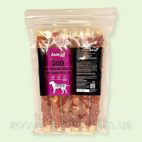 Ласощі натуральні для собак AnimAll Snack стіки з качиним філе 6 штук 25.5×3 см, 500 г, фото 1