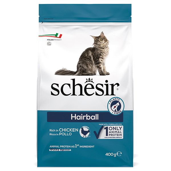 Schesir Cat Hairball ШЕЗИР ДЛЯ ВИВЕДЕННЯ ШЕРСТІ сухий монопротеїновий корм для котів з довгою вовною-0,4кг