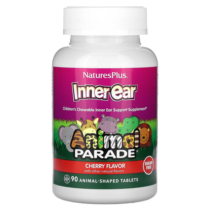 Вітаміни для здоров'я внутрішнього вуха NaturesPlus, Animal Parade "Inner Ear" зі смаком вишні (90 таблеток), фото 1