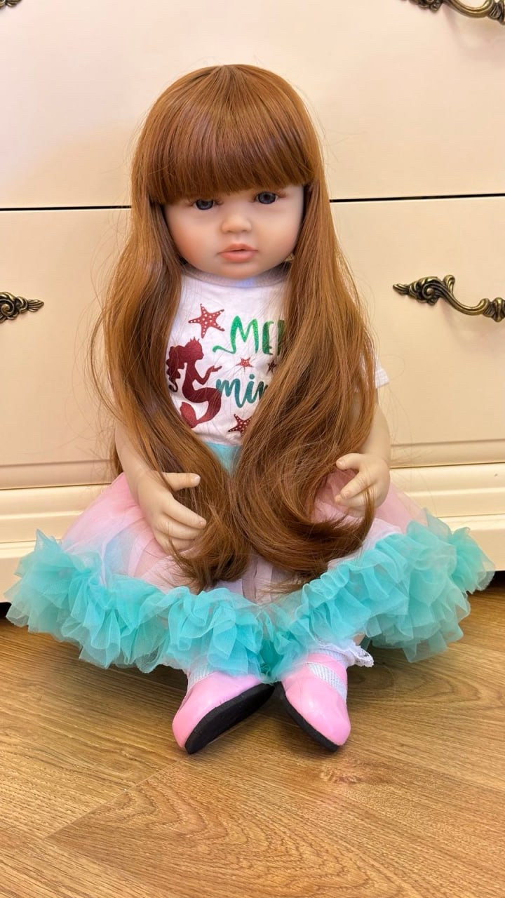 Велика вінілова лялька-ПУПС ручної роботи з великим ведмежатком Reborn Baby Doll зі справжнім волоссям та живими очима