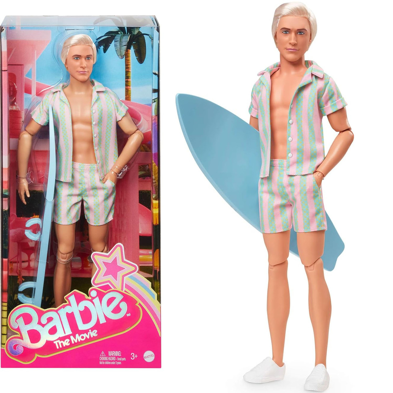 Кукла Барби Кен Раян Гослинг в роли Кена с доской для серфинга Barbie The Movie Ken  JBJ54