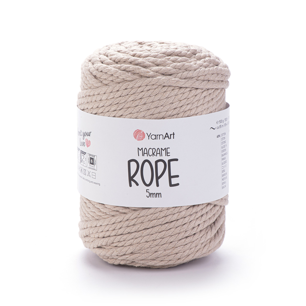 Пряжа Yarnart Macrame Rope 5 мм № 753 бежевий (Ярнарт Макраме Роп 5 мм), фото 1