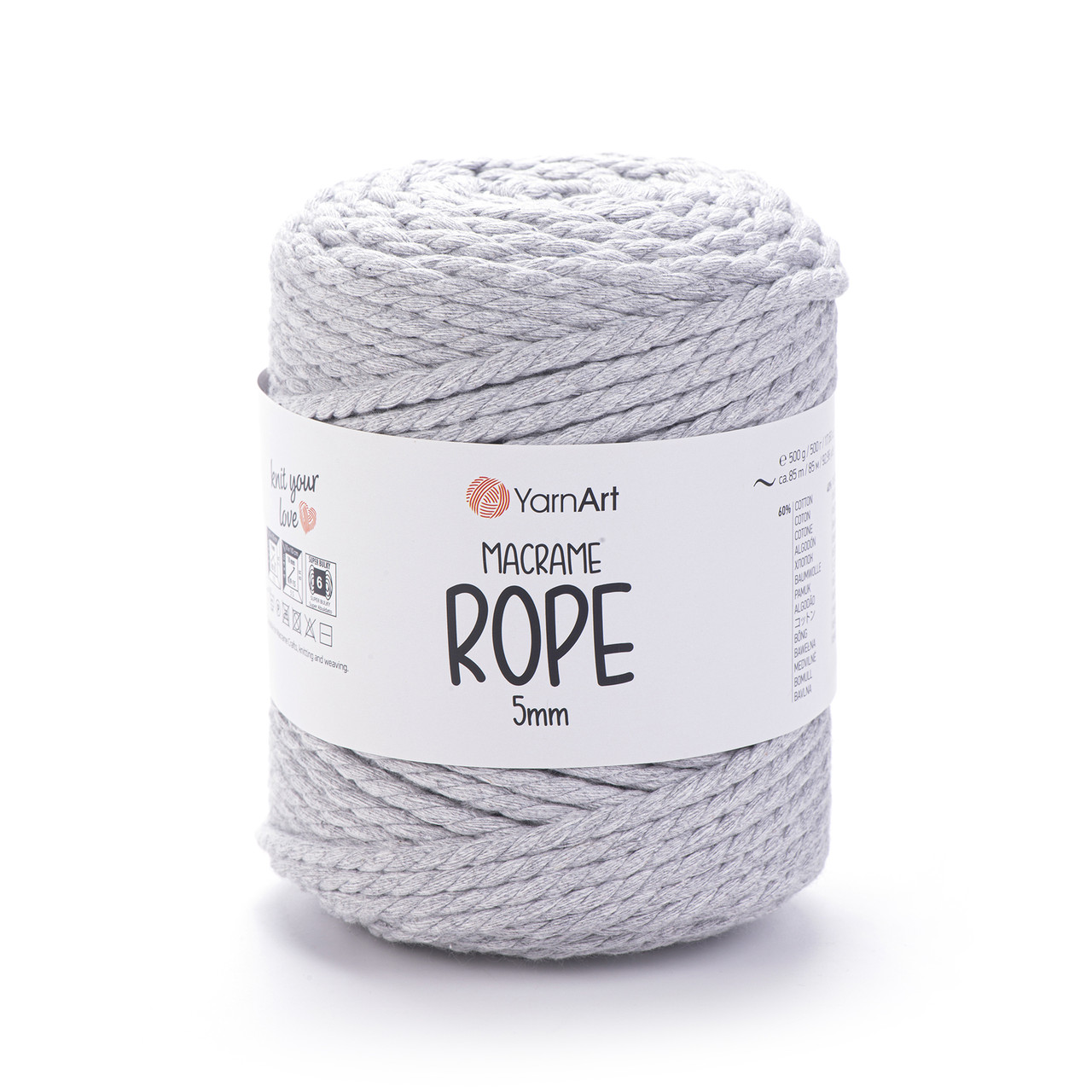 Пряжа Yarnart Macrame Rope 5 мм № 756 світло-сірий  (Ярнарт Макраме Роп 5 мм), фото 1