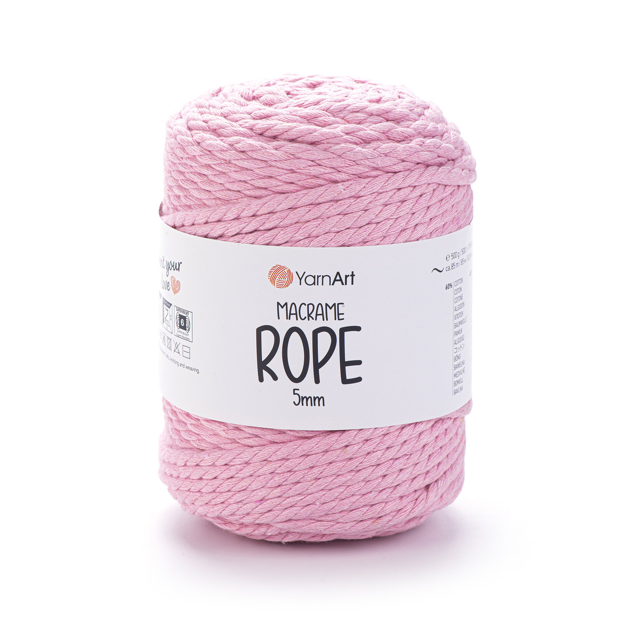 Пряжа Yarnart Macrame Rope 5 мм № 762 рожевий (Ярнарт Макраме Роп 5 мм), фото 1