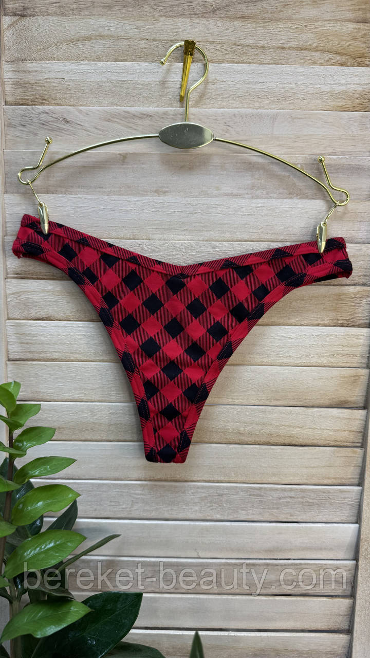 Трусики Victoria's Secret PINK Cotton Thong Panty, Red Pepper Plaid Print, S 667559051893