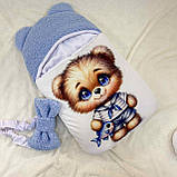 Теплий комплект Тедді з принтом ведмежа для новонароджених, 56-62 розмір, блакитний, фото 2