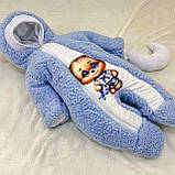 Теплий комбінезон Тедді з принтом ведмежа для новонароджених, блакитний, фото 2