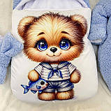 Теплий комплект Тедді з принтом ведмежа для новонароджених, 56-62 розмір, блакитний, фото 3