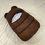 Комплект Тедді для новонароджених дітей, спальник та комбінезон 56-62 розмір, темно-коричневий, фото 2