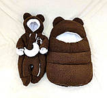 Комплект Тедді для новонароджених дітей, спальник та комбінезон 56-62 розмір, темно-коричневий, фото 4