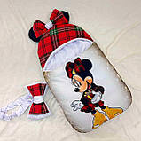Спальник + махровий комбінезон для новонароджених дівчаток, принт Мінні у шотландському стилі, фото 2