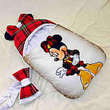 Спальник + махровий комбінезон для новонароджених дівчаток, принт Мінні у шотландському стилі, фото 3
