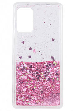 Силіконовий чохол для Samsung Galaxy A52 - Liquid hearts з блискітками, Рожевий