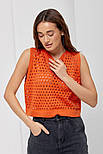В'язаний ажурний кроп-топ без рукавів, фото 4