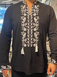 Вишиванка чоловіча, вишита сорочка чорного кольору з білою вишивкою розміри S, M, L, XL.