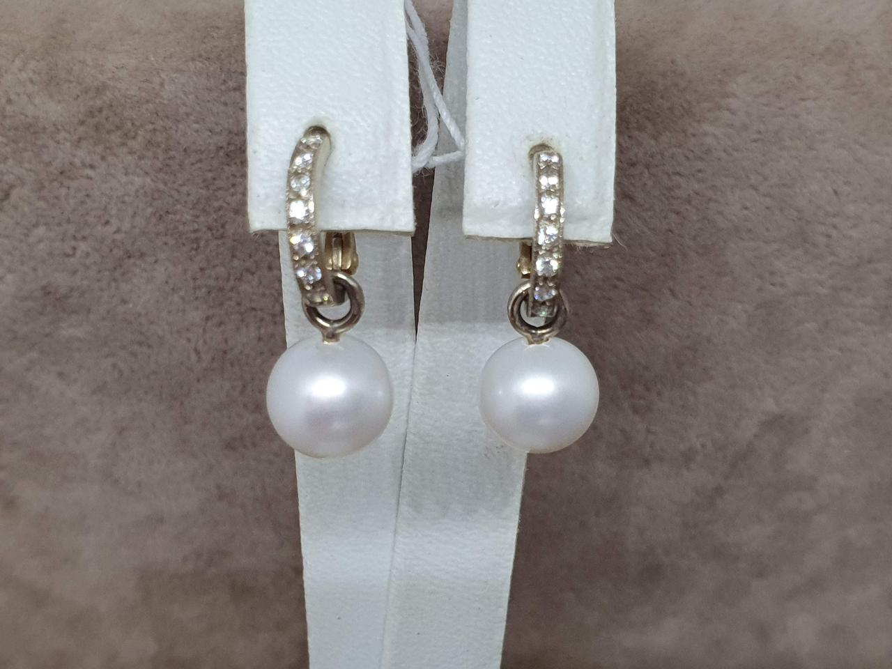 Золоті сережки 2 в 1 з перлами і фіанітами. 3532577Ж