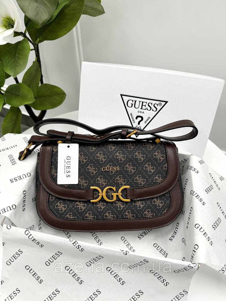Стильна фірмова жіноча сумка крос-боді Guess сумка через плече шкіряна сумка з ремінцем