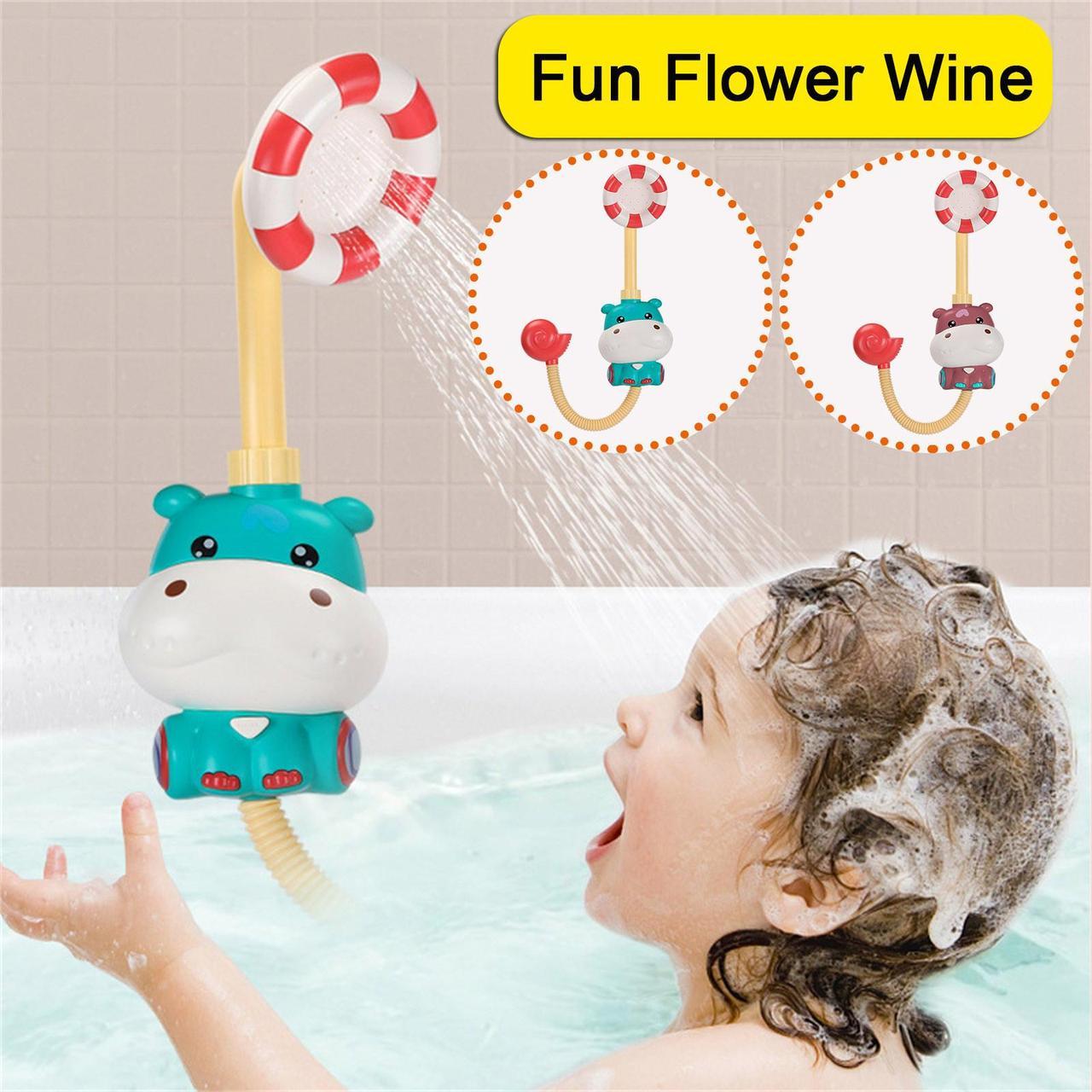 Милий бегемотик для ванни водяний потік присоски кнопка 2 кольори Безпечна гра душ для купання з автоматичним поливом, фото 1