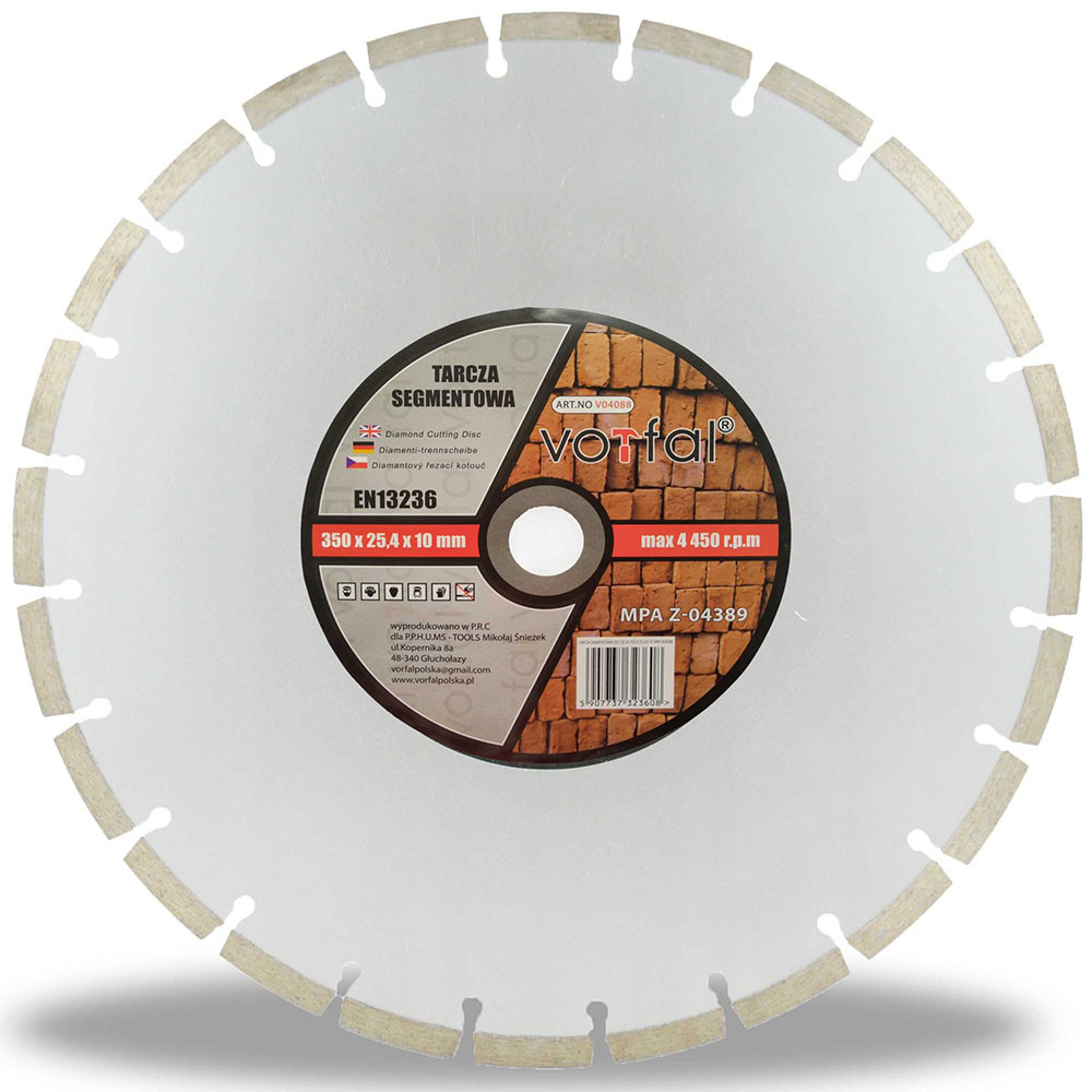 Алмазний сегментний диск по бетону 350*25.4 мм Vorfal V04088, фото 1