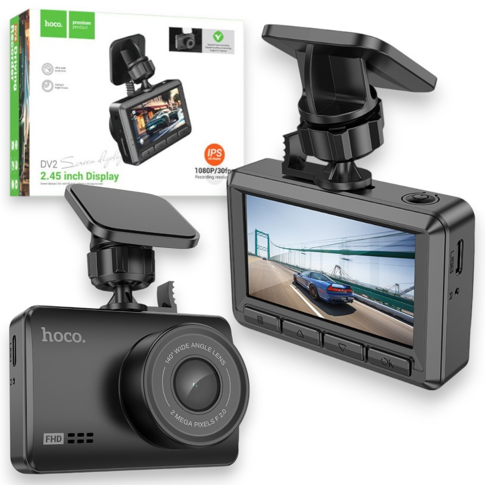 Автомобільний відеореєстратор HOCO DV2 Dash Cam Driving Recorder Відеореєстратор для авто з дисплеєм, чорний