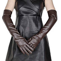 Високі рукавички жіночі із екошкіри кавовий L