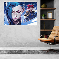 Плакат-постер на стіну з оригінальним принтом аніме-мультсеріалу Arcane Аркейн «Jinx Джинкс Vi Вай вороги»